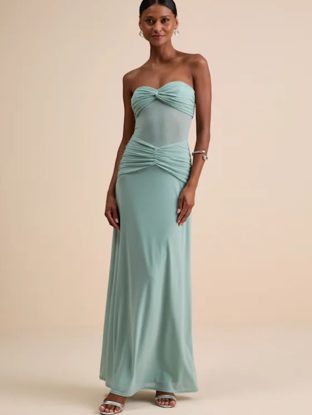 New Lulu's Strapless Twist-Front Maxi Dress in Mint Sz XL